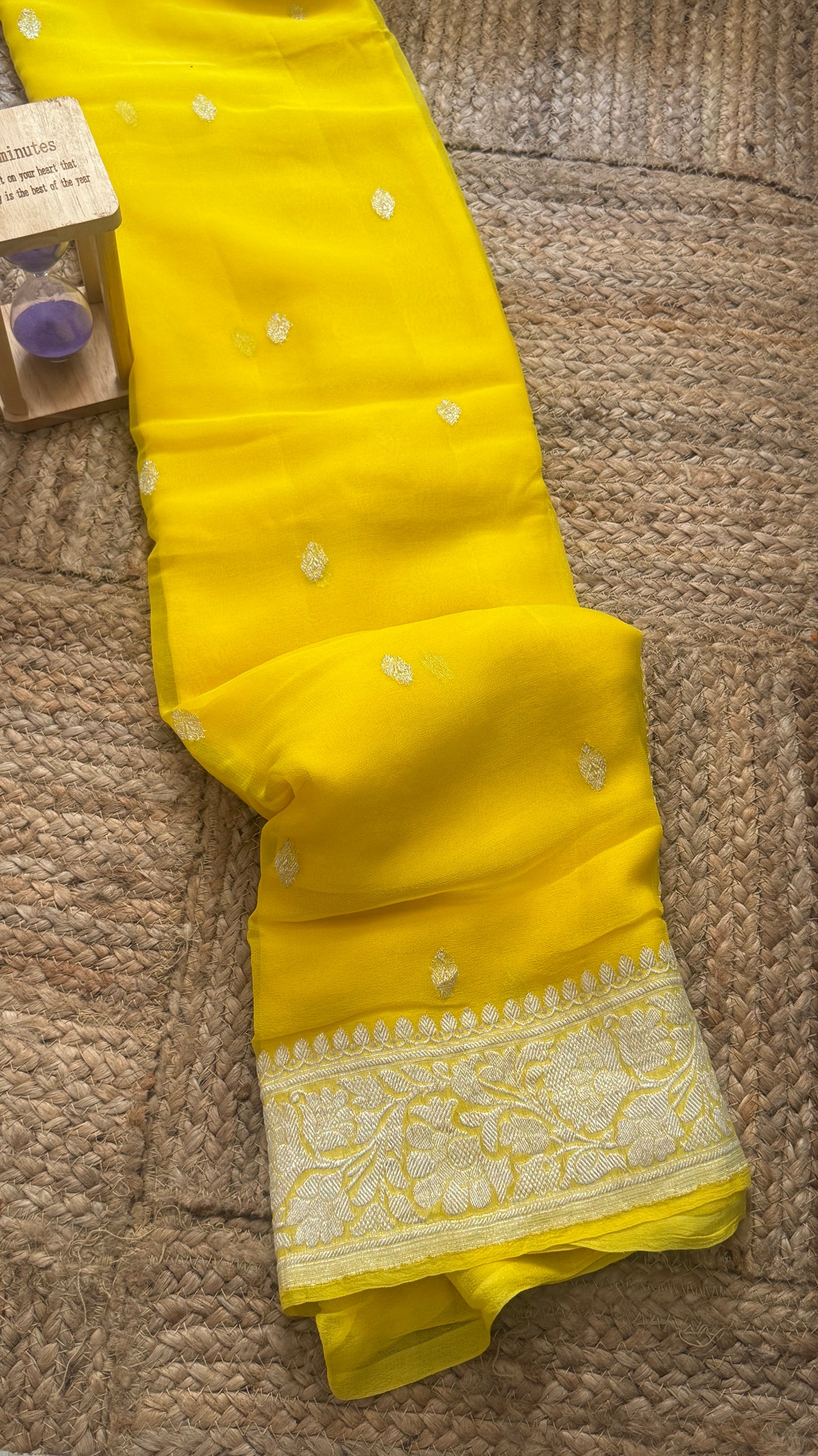 Premium Pure Chiffon Saree - Yellow with silver zari