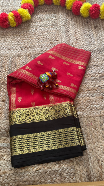 Pure Mysore Silk Saree - Jhumka Zari 2D Red and Black