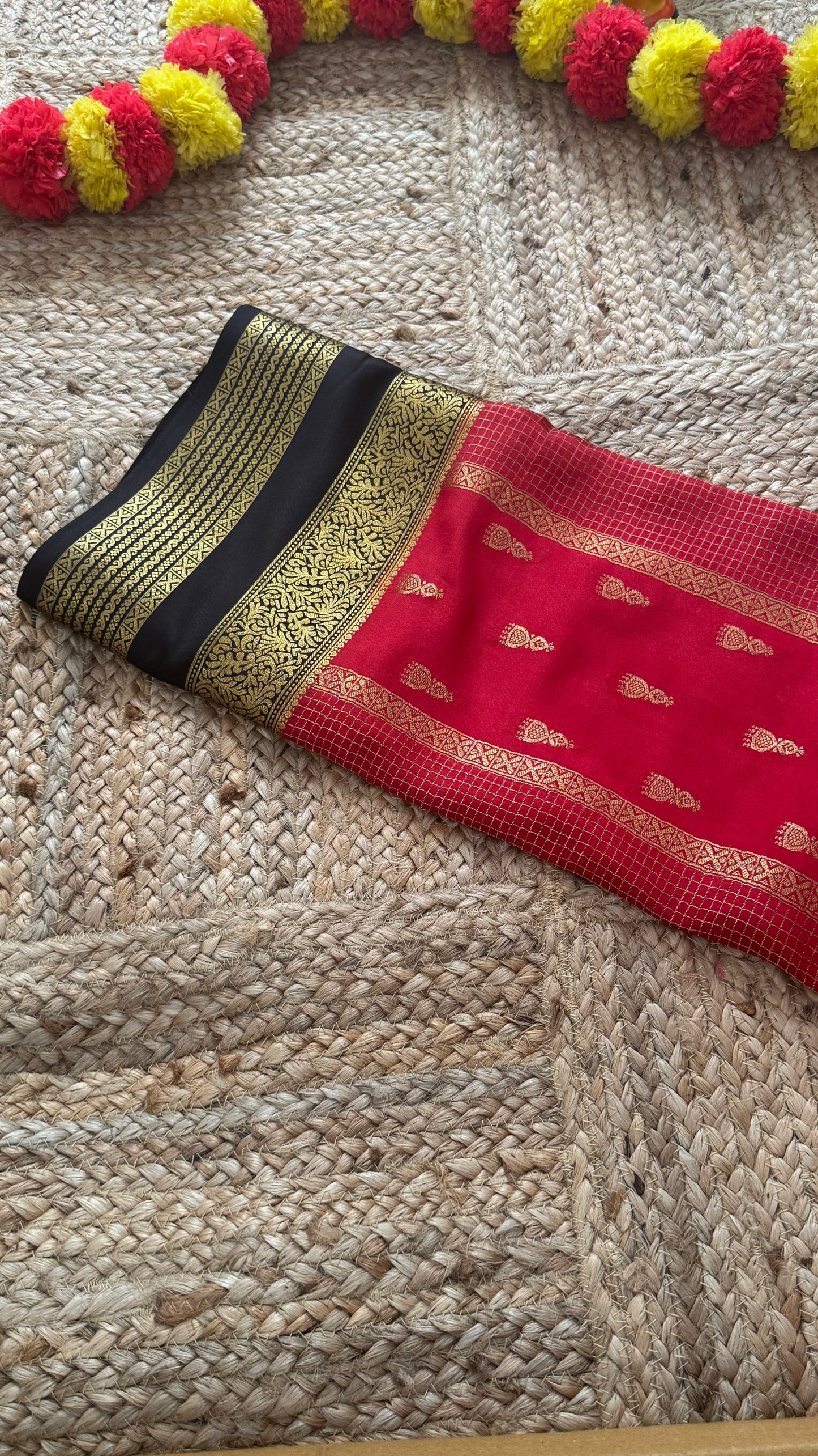 Pure Mysore Silk Saree - Jhumka Zari 2D Red and Black