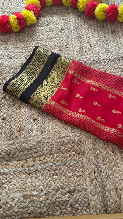 Pure Mysore Silk Saree - Jhumka Zari 2D Red and Black