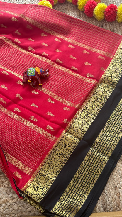 Pure Mysore Silk Saree - Jhumka Zari 2D Red and Black