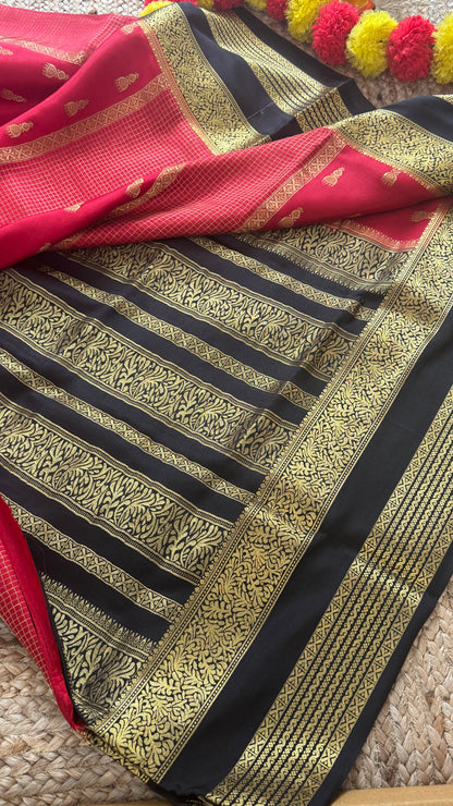 Pure Mysore Silk Saree - Jhumka Zari 2D Red and Black