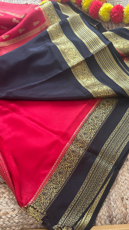 Pure Mysore Silk Saree - Jhumka Zari 2D Red and Black