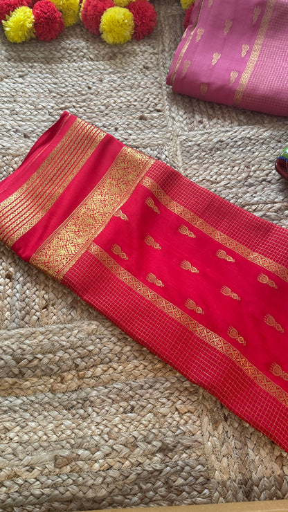 Pure Mysore Silk Saree - Jhumka Zari Solid Red
