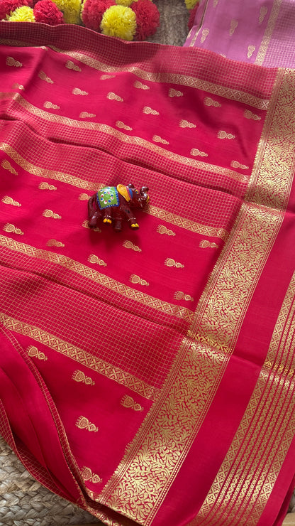 Pure Mysore Silk Saree - Jhumka Zari Solid Red