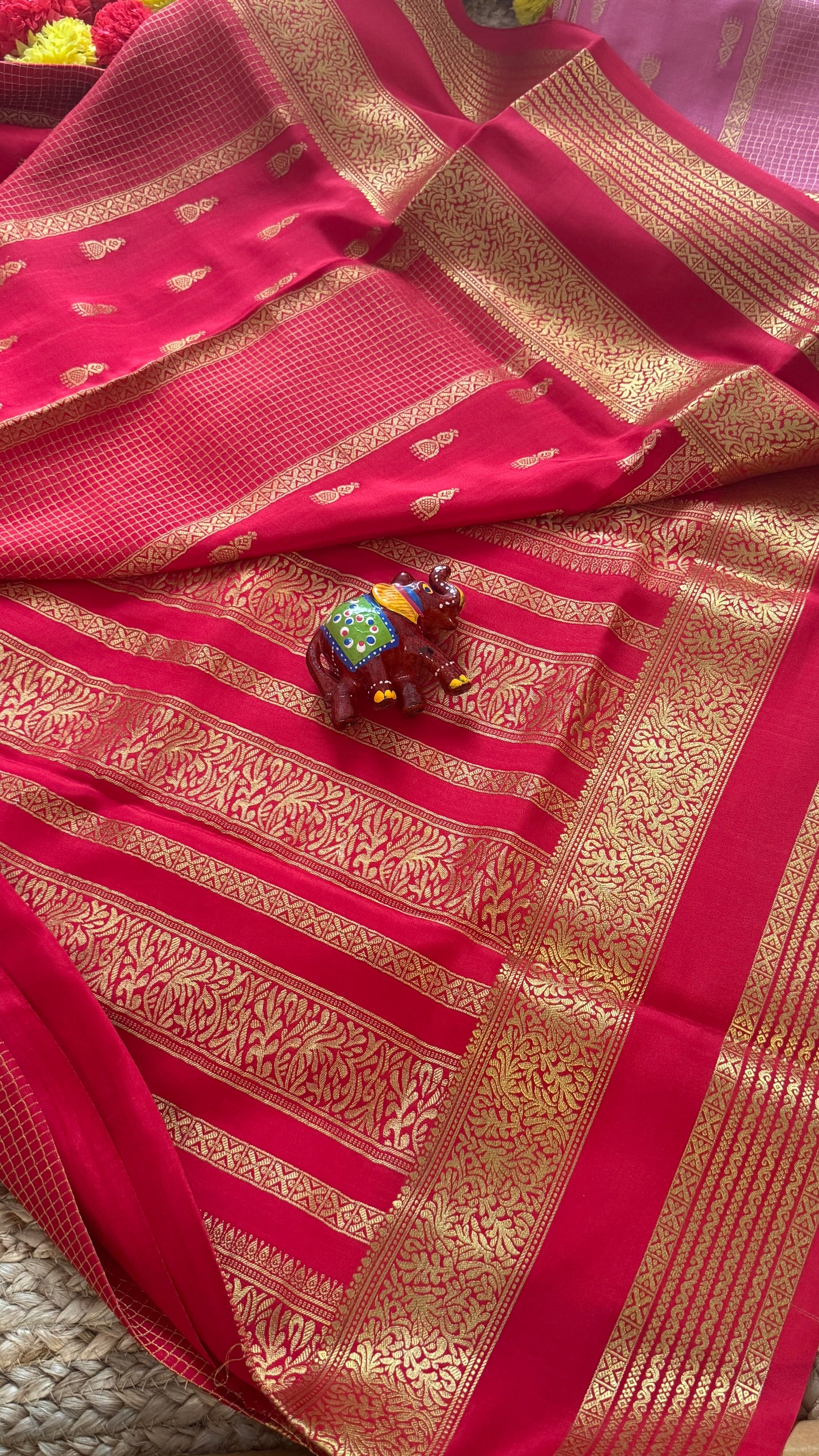 Pure Mysore Silk Saree - Jhumka Zari Solid Red