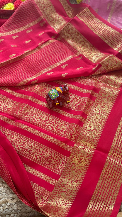 Pure Mysore Silk Saree - Jhumka Zari Solid Red