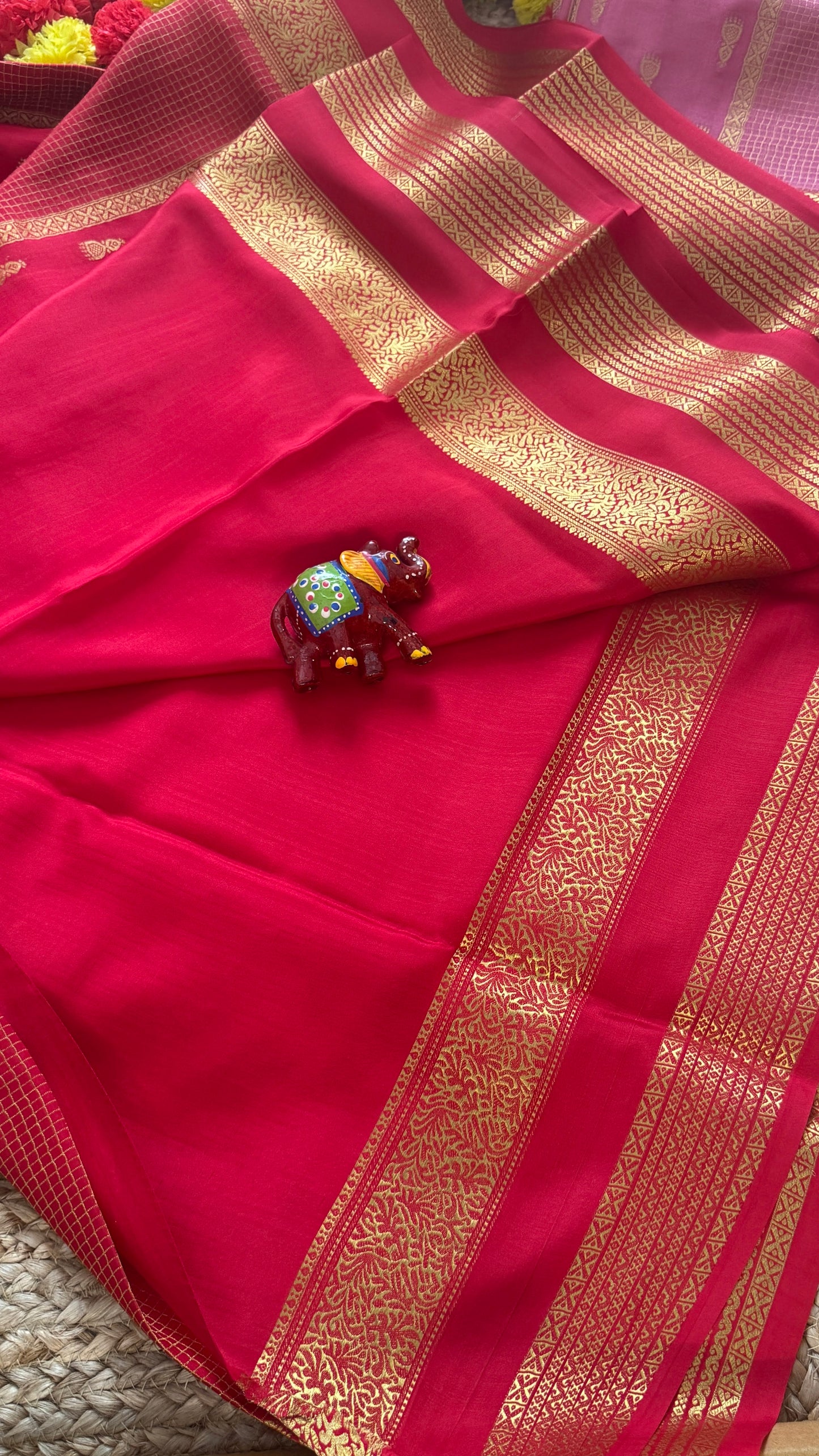 Pure Mysore Silk Saree - Jhumka Zari Solid Red