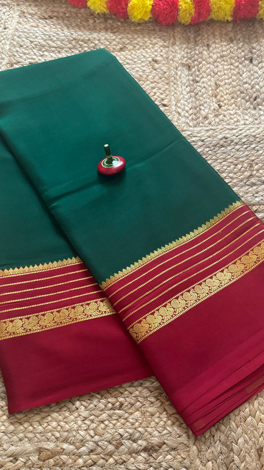 Mysore Silk Saree - Green and Red Peacock Boarder
