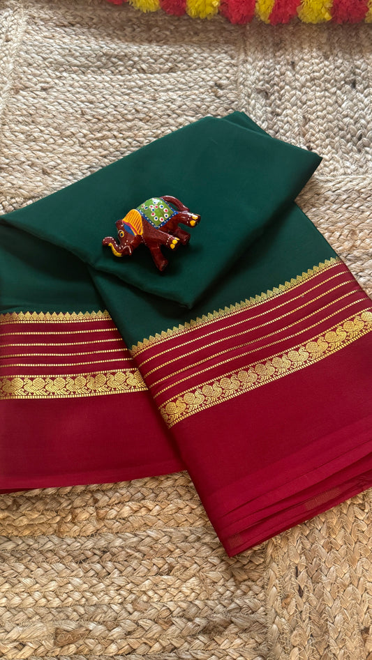Mysore Silk Saree - Green and Red Peacock Boarder