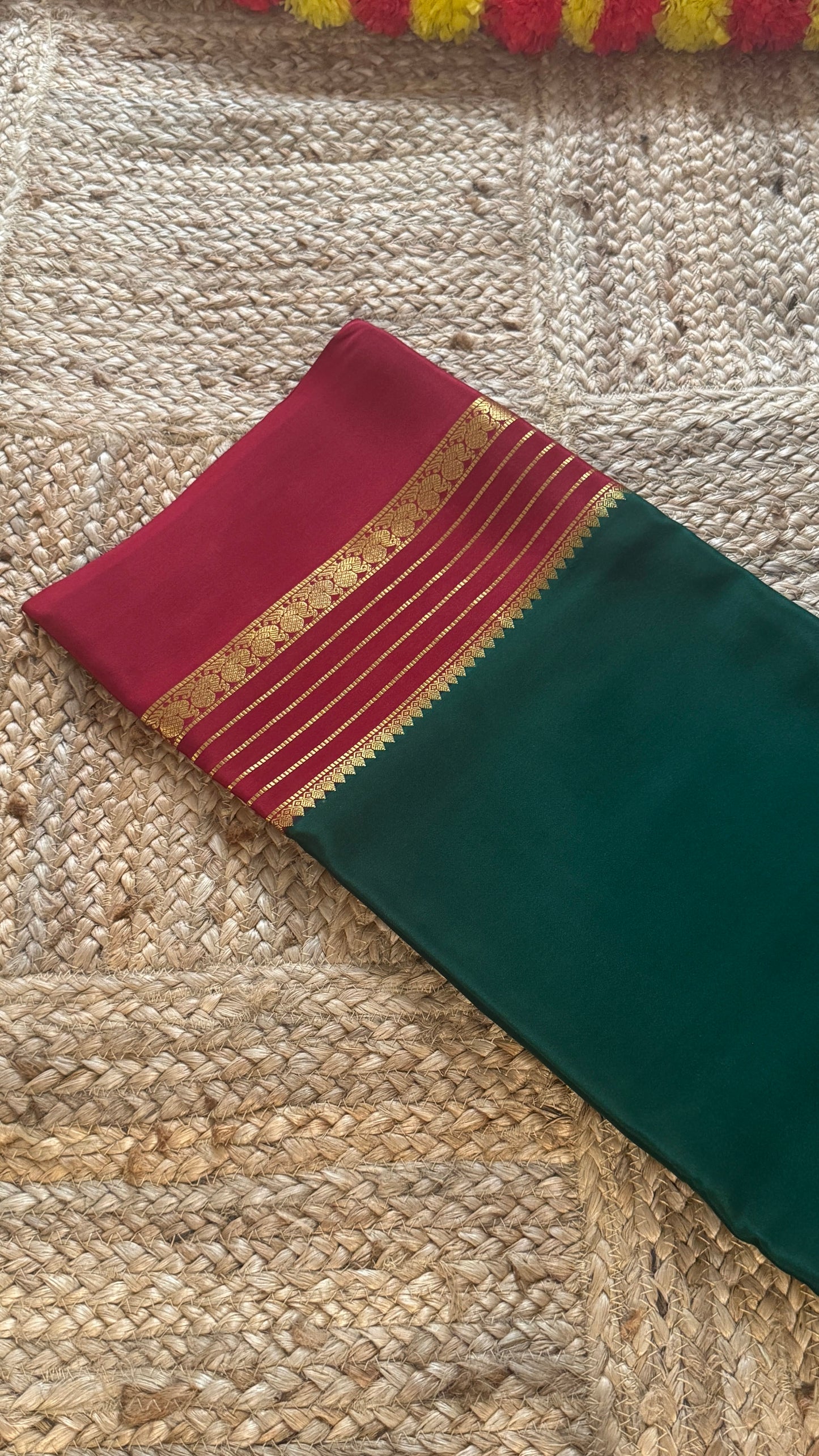 Mysore Silk Saree - Green and Red Peacock Boarder