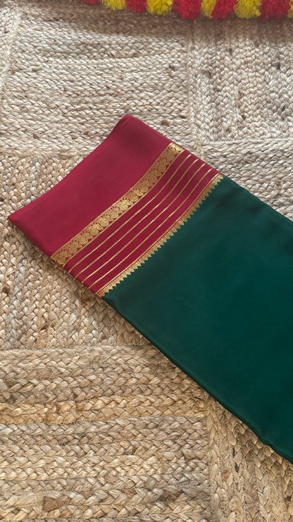 Mysore Silk Saree - Green and Red Peacock Boarder