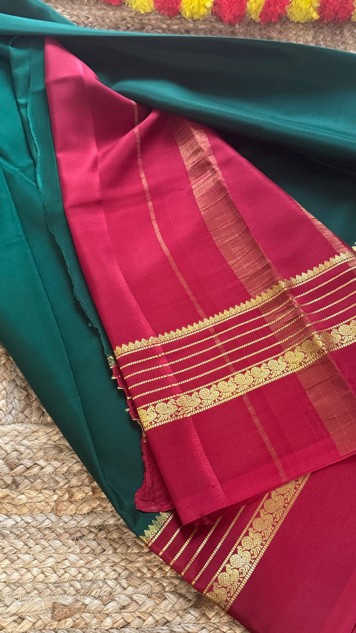 Mysore Silk Saree - Green and Red Peacock Boarder