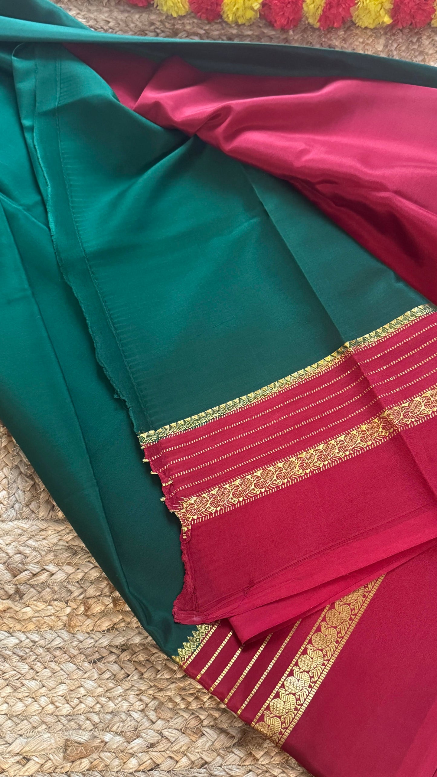 Mysore Silk Saree - Green and Red Peacock Boarder
