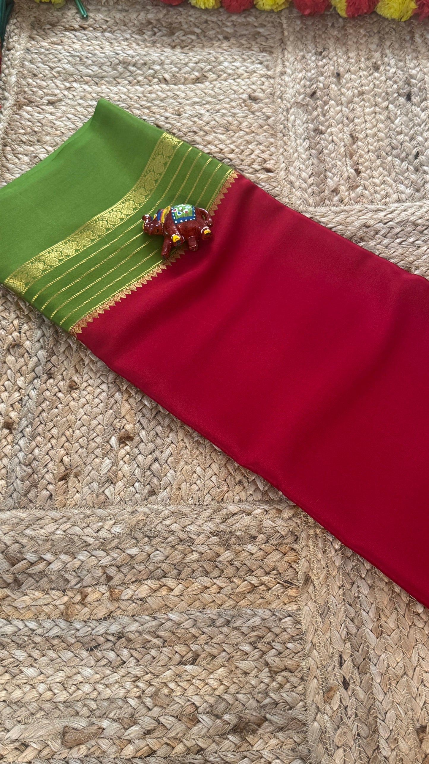 Mysore Silk Saree - Dark Pink and Light Green Peacock Boarder