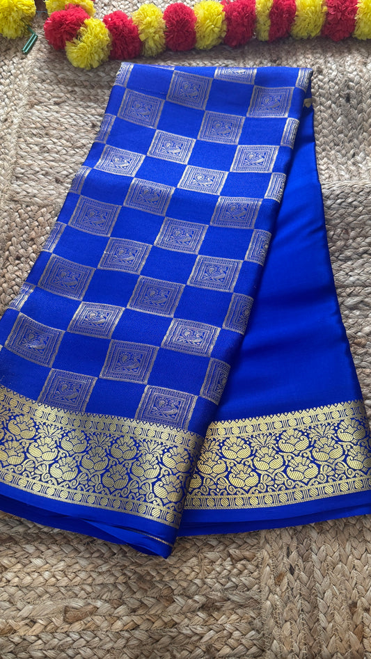 Pure Mysore Silk Saree - Bespoke - Blue half n half - Mysuru - 05