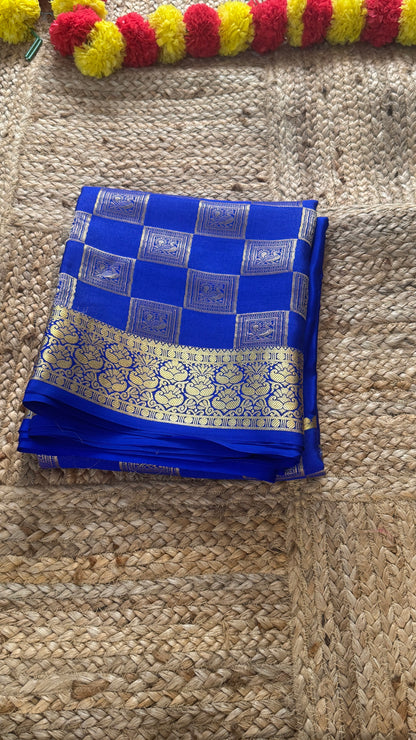 Pure Mysore Silk Saree - Bespoke - Blue half n half - Mysuru - 05