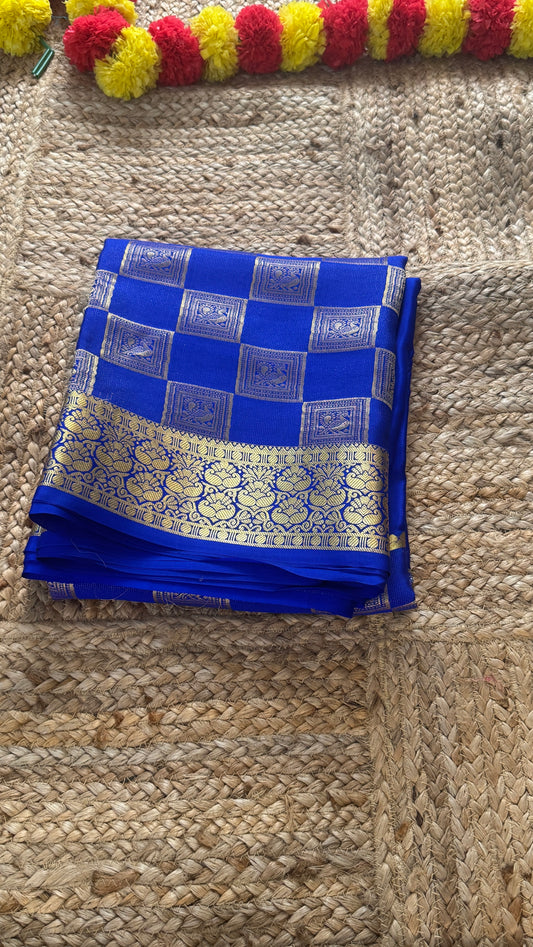 Pure Mysore Silk Saree - Bespoke - Blue half n half - Mysuru - 05