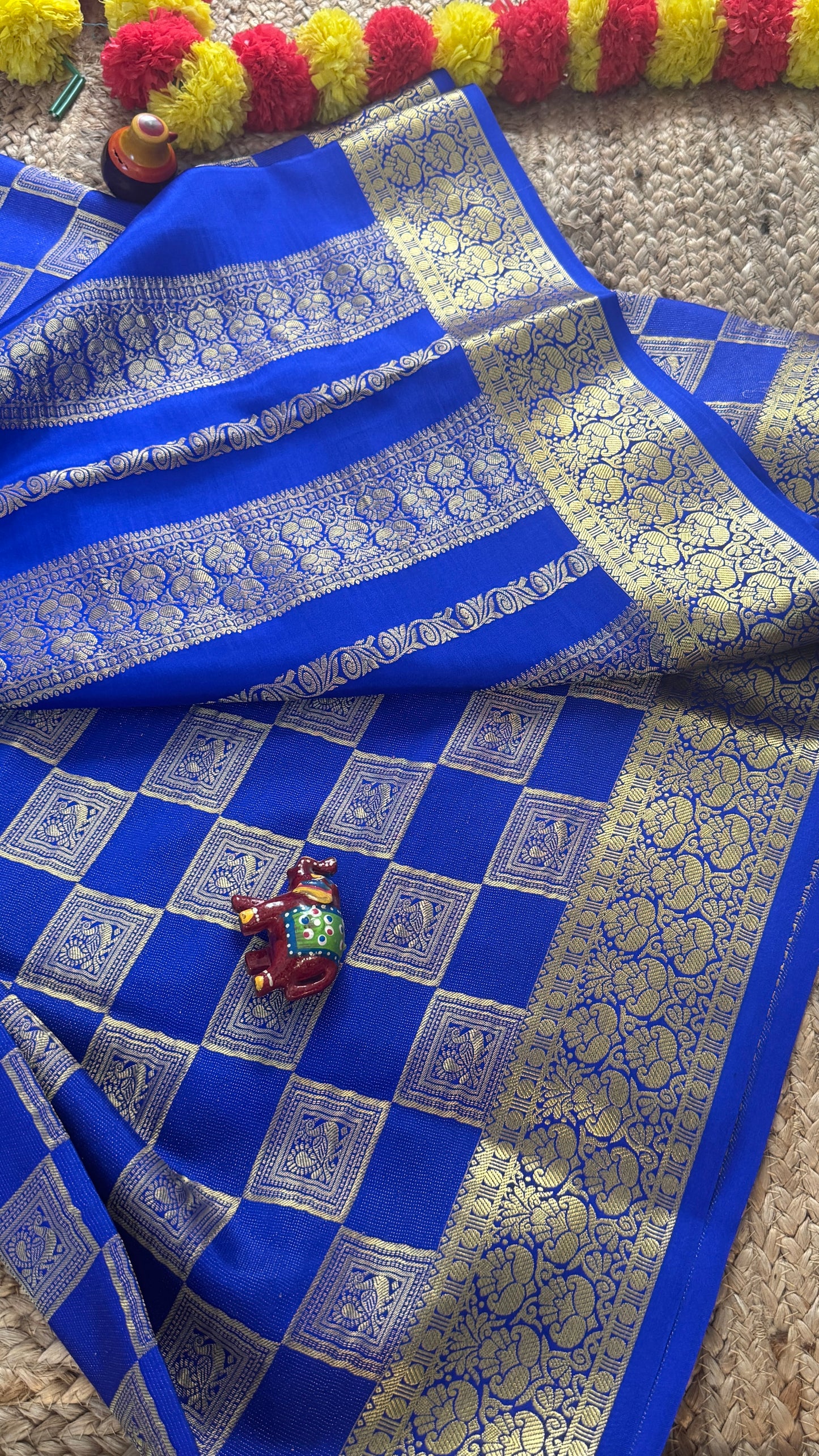 Pure Mysore Silk Saree - Bespoke - Blue half n half - Mysuru - 05