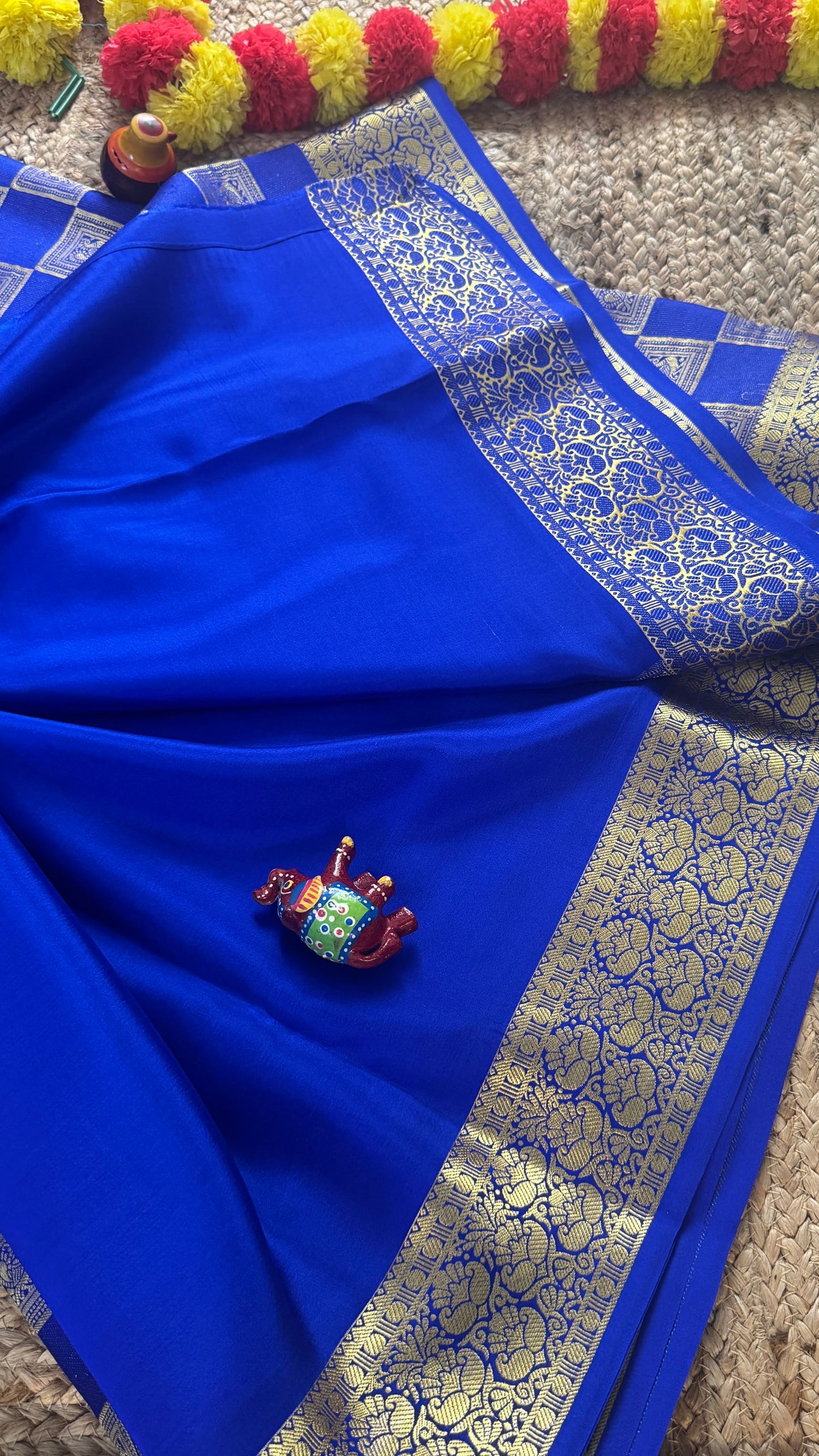 Pure Mysore Silk Saree - Bespoke - Blue half n half - Mysuru - 05