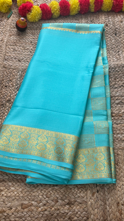 Pure Mysore Silk Saree - Bespoke - Light Blue half n half - Mysuru - 05