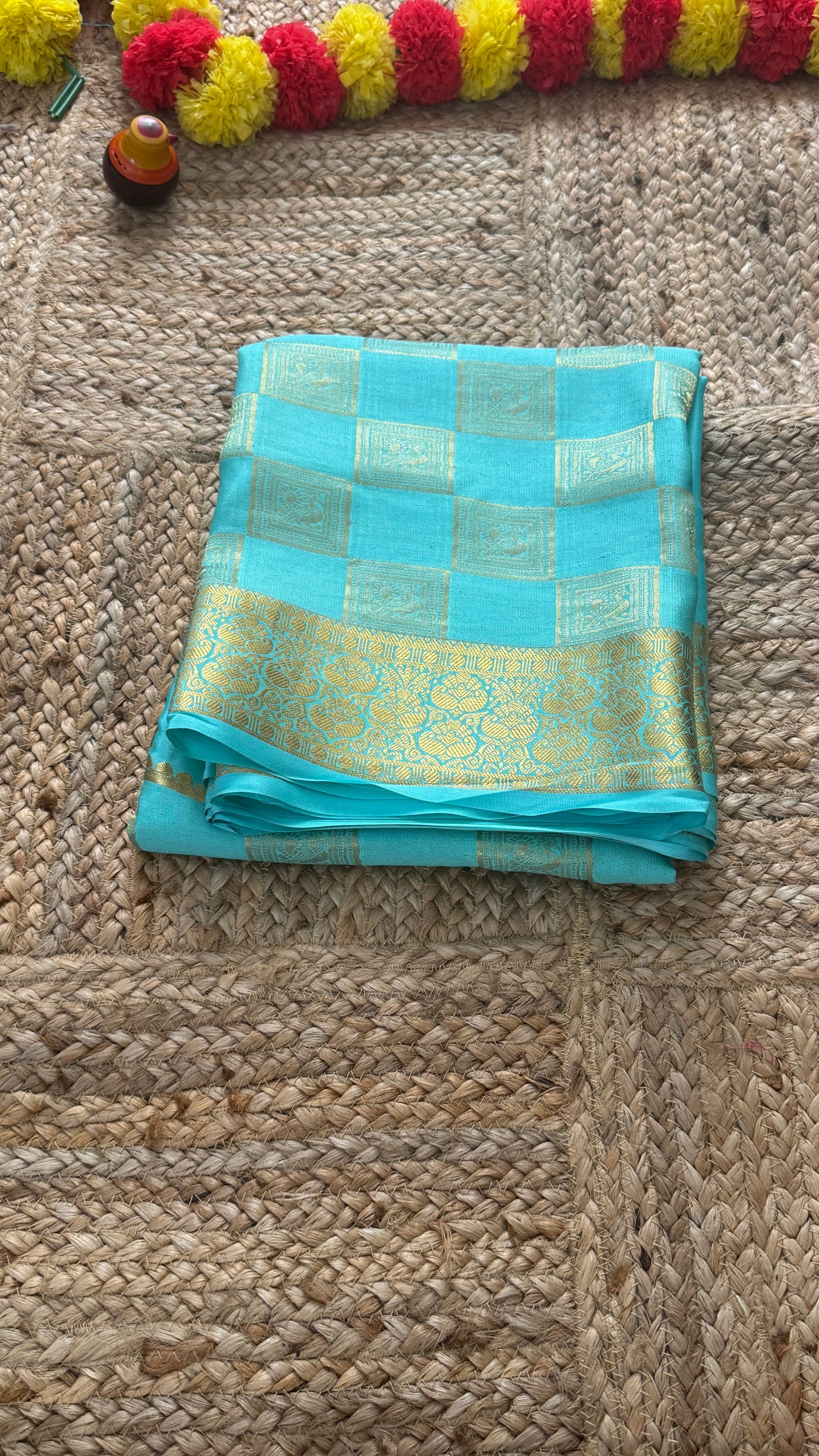 Pure Mysore Silk Saree - Bespoke - Light Blue half n half - Mysuru - 05