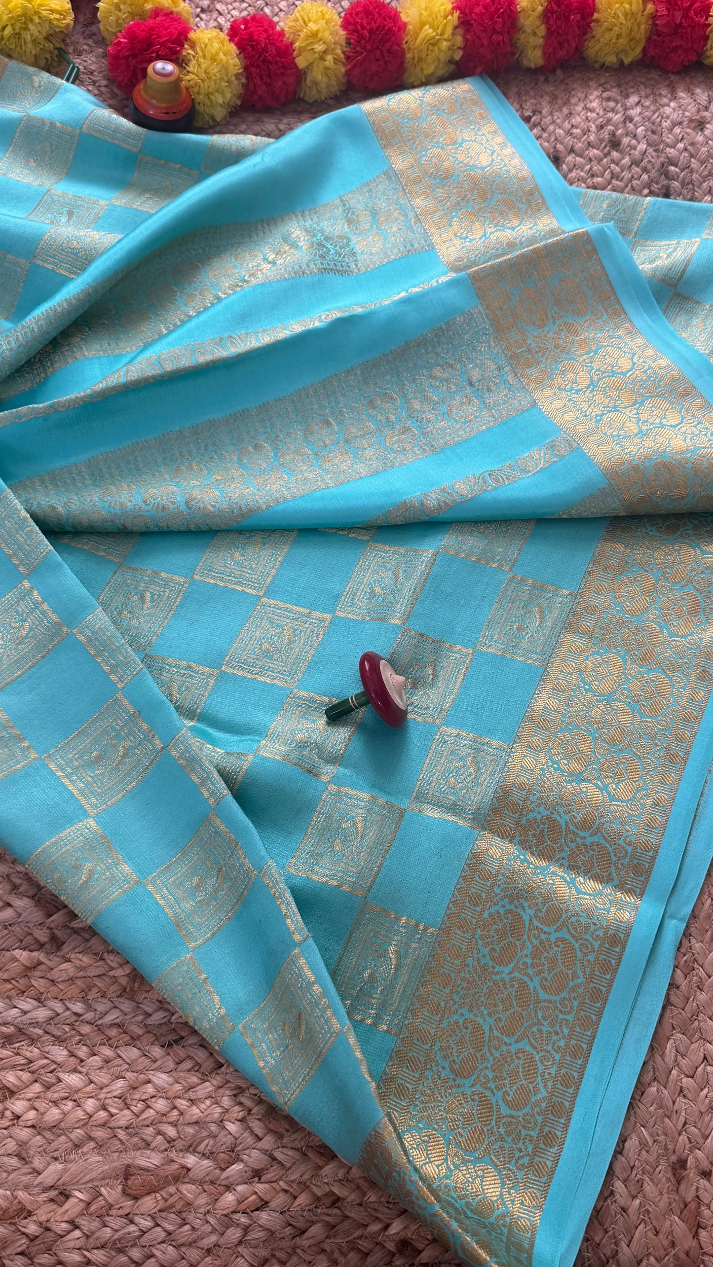 Pure Mysore Silk Saree - Bespoke - Light Blue half n half - Mysuru - 05