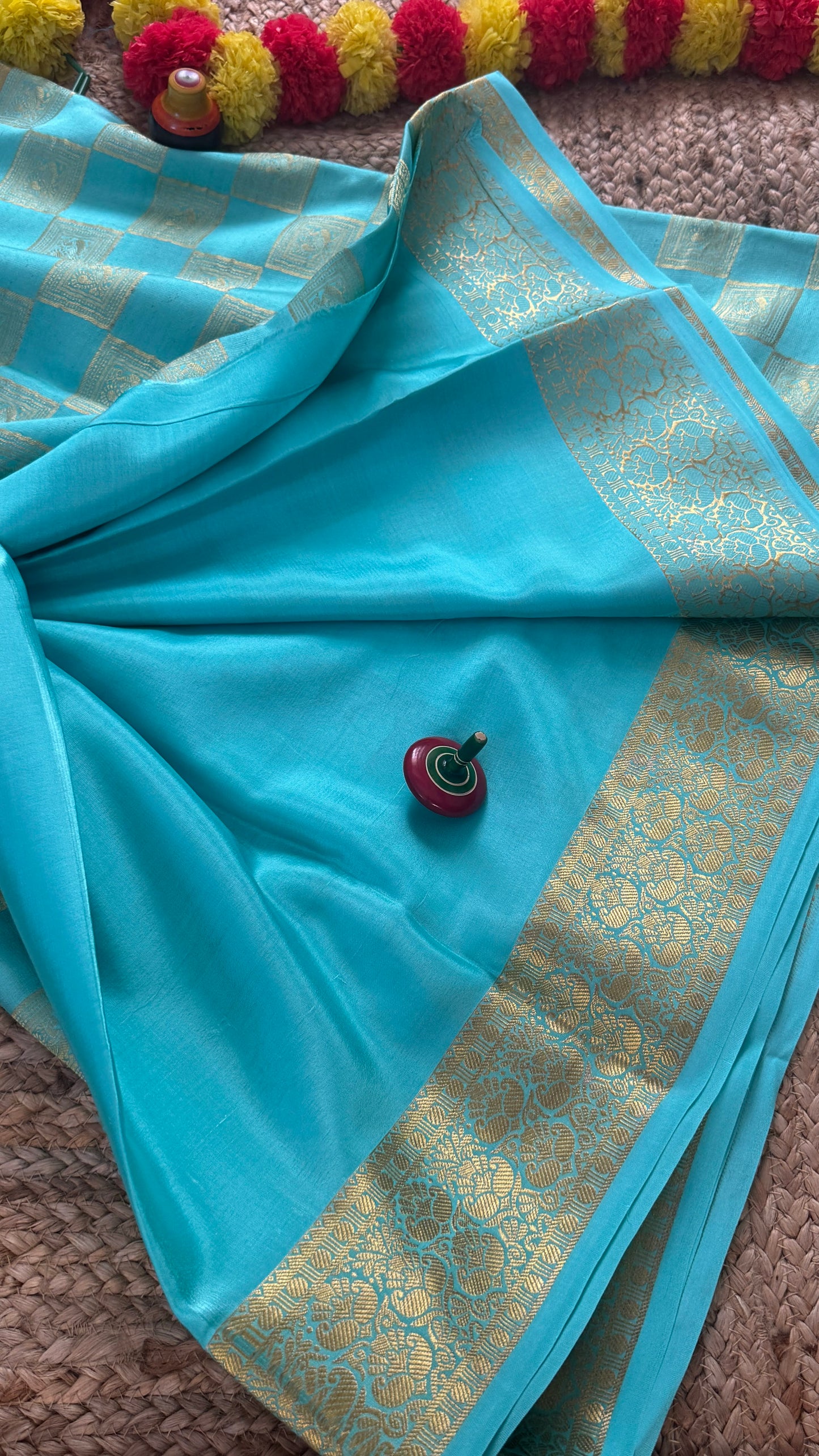 Pure Mysore Silk Saree - Bespoke - Light Blue half n half - Mysuru - 05