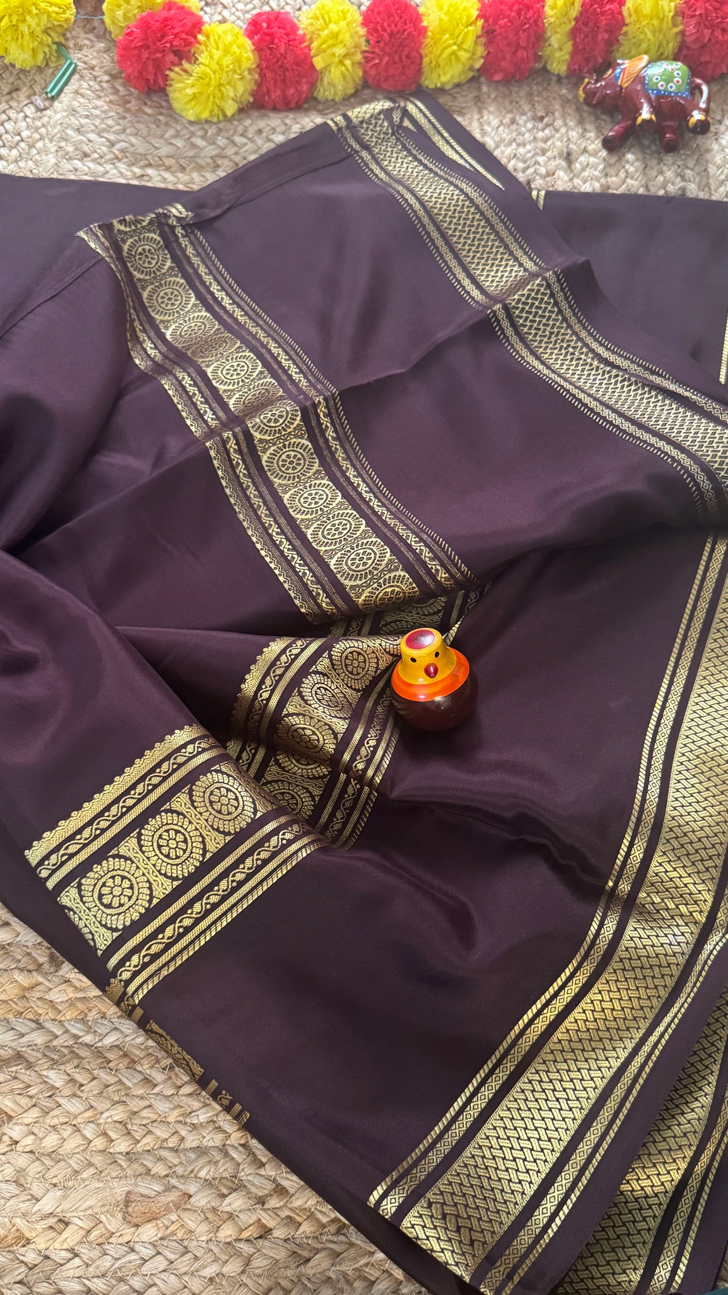 Pure Mysore Silk | Bespoke - Monotone Brown Saree - Mysuru - 05