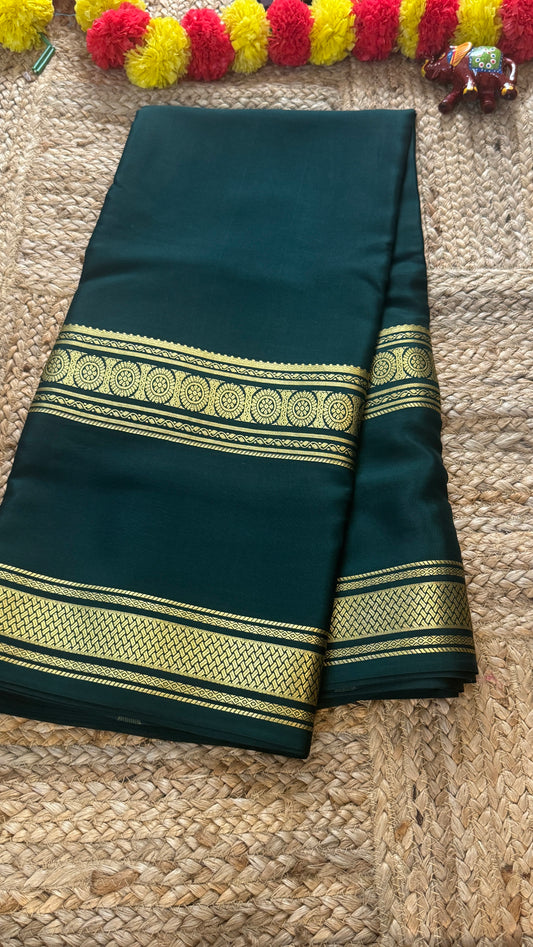 Pure Mysore Silk | Bespoke - Monotone Green Saree - Mysuru - 05