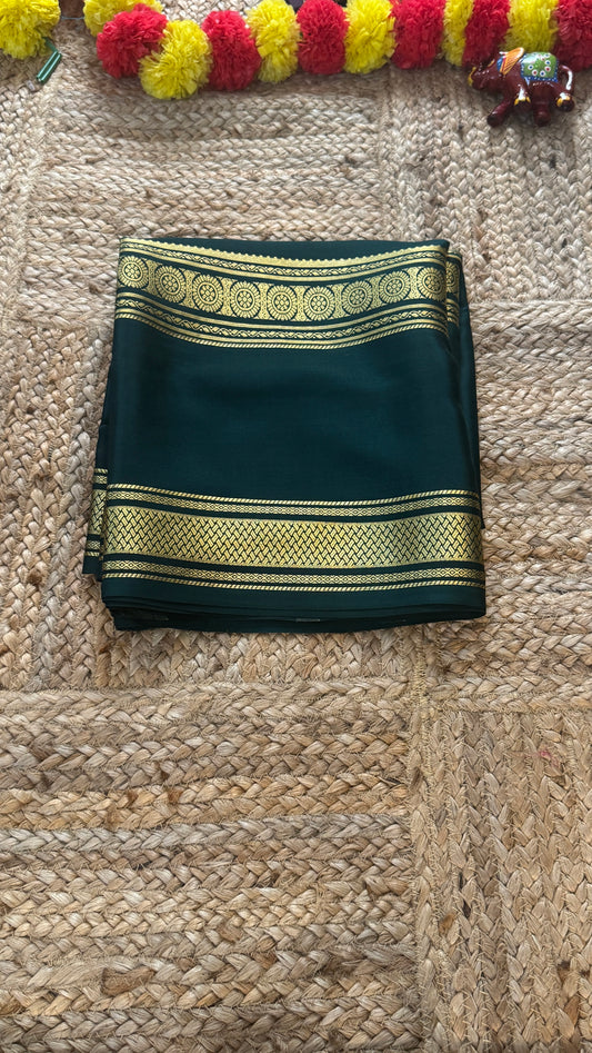 Pure Mysore Silk | Bespoke - Monotone Green Saree - Mysuru - 05