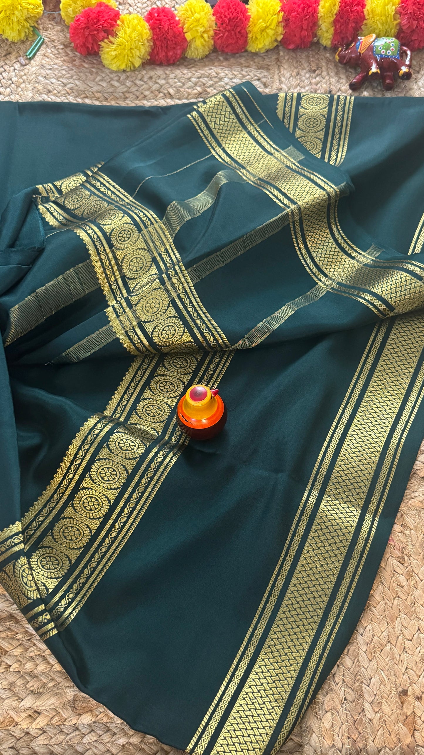Pure Mysore Silk | Bespoke - Monotone Green Saree - Mysuru - 05