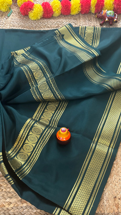 Pure Mysore Silk | Bespoke - Monotone Green Saree - Mysuru - 05
