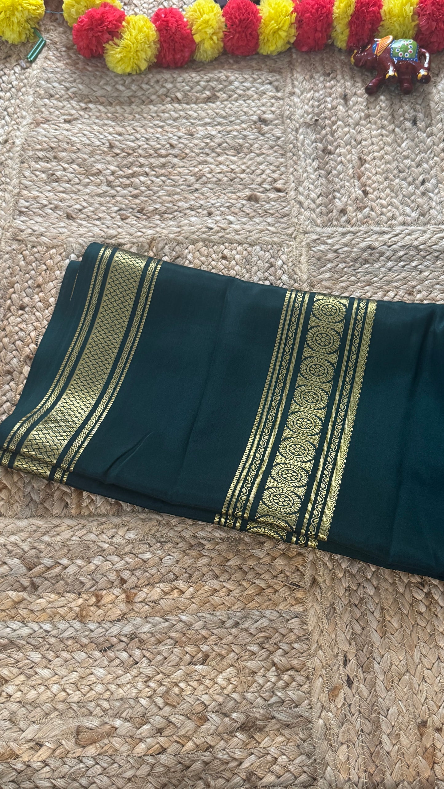 Pure Mysore Silk | Bespoke - Monotone Green Saree - Mysuru - 05