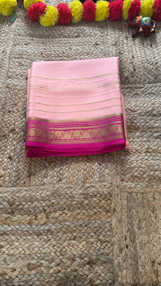 Pure Mysore Silk | Bespoke - Weft Line Pink Saree - Mysuru - 05