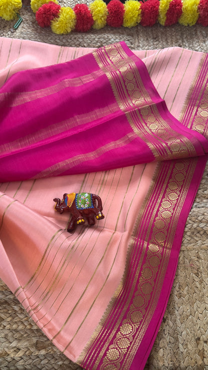 Pure Mysore Silk | Bespoke - Weft Line Pink Saree - Mysuru - 05