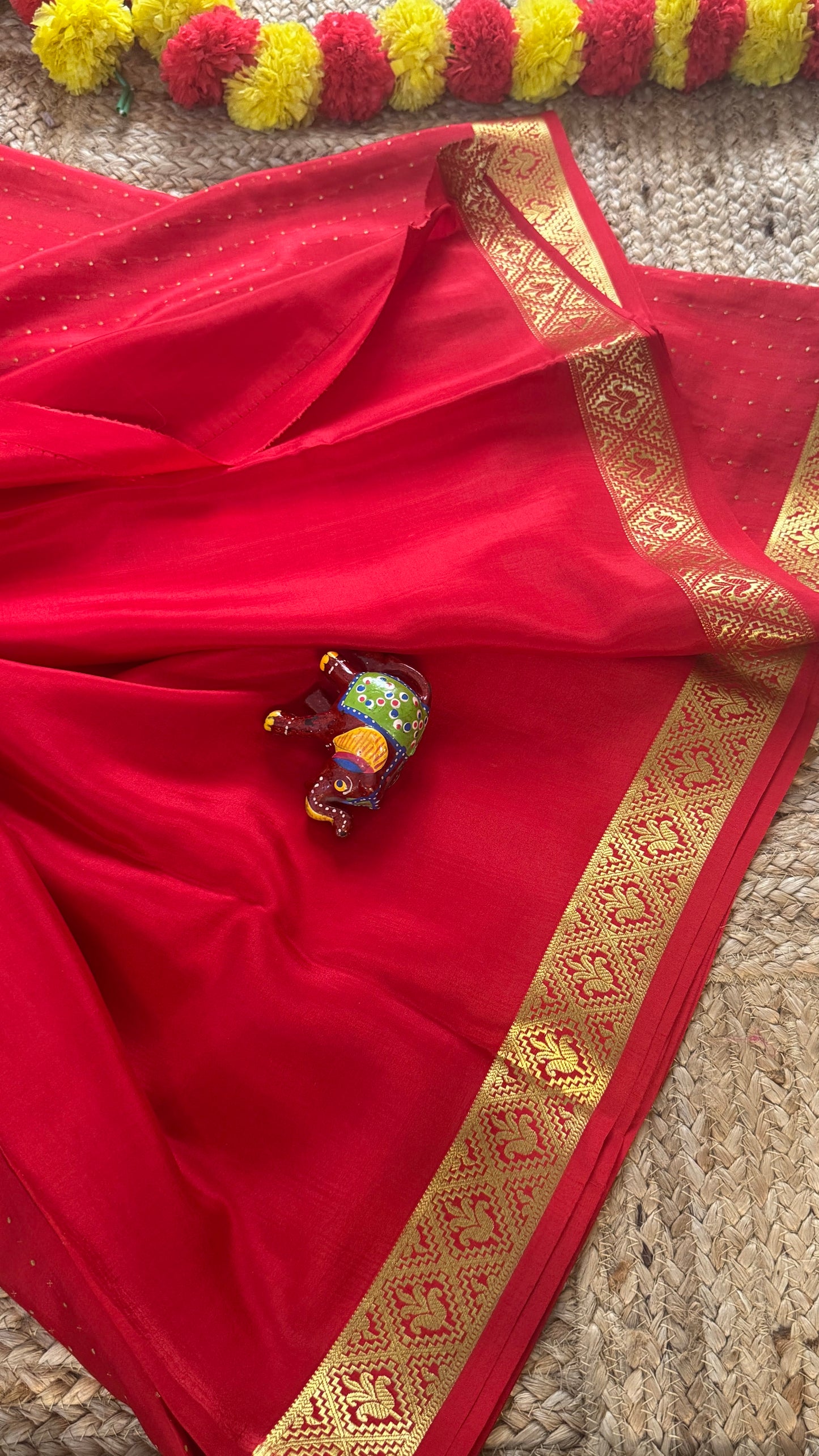 Pure Mysore Silk | Bespoke - Weft Line Red Saree - Mysuru - 05