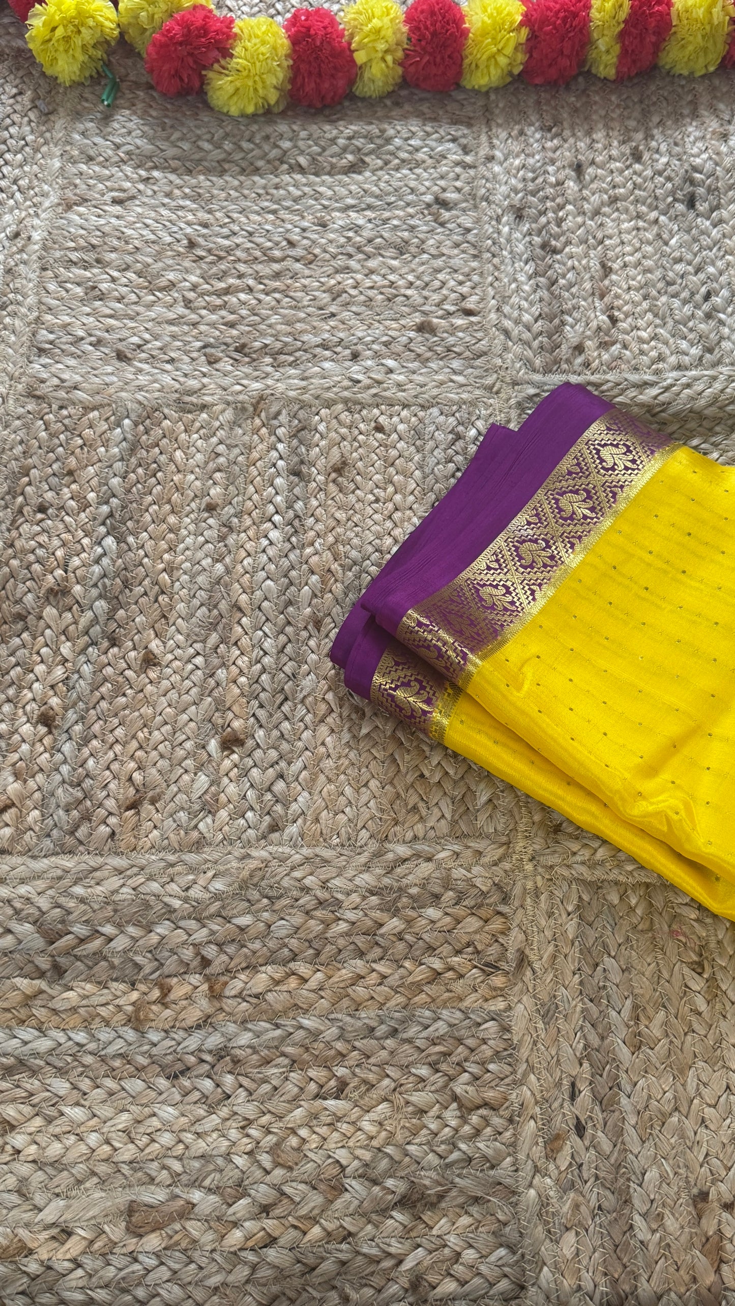 Pure Mysore Silk | Bespoke - Weft Line Yellow n Purple Saree - Mysuru - 05