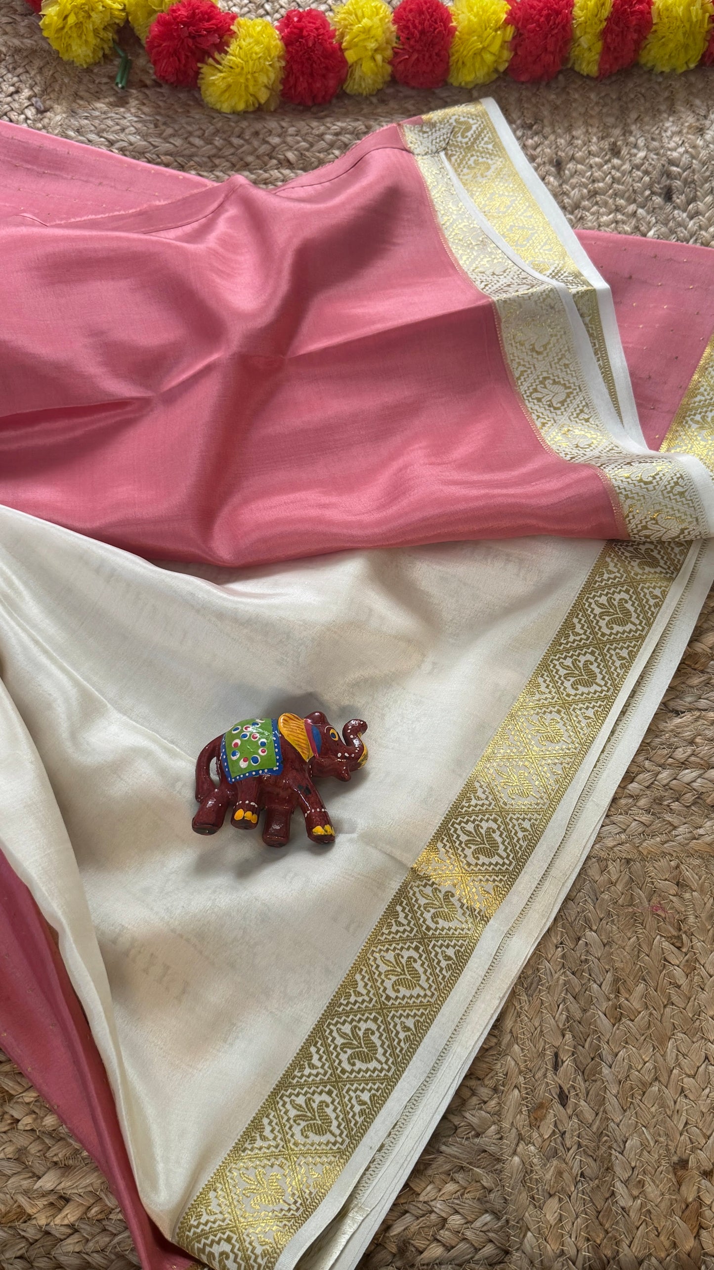 Pure Mysore Silk | Bespoke - Weft Line Mauve n White Saree - Mysuru - 05