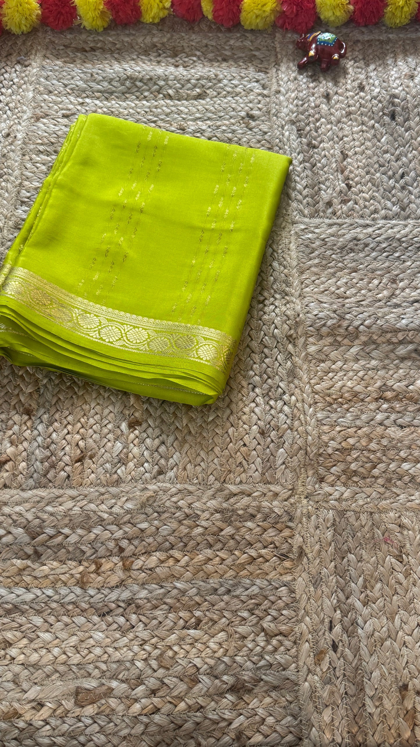 Pure Mysore Silk | Bespoke - Weft Line Green Saree - Mysuru - 05