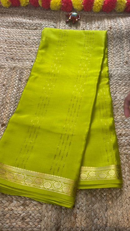 Pure Mysore Silk | Bespoke - Weft Line Green Saree - Mysuru - 05