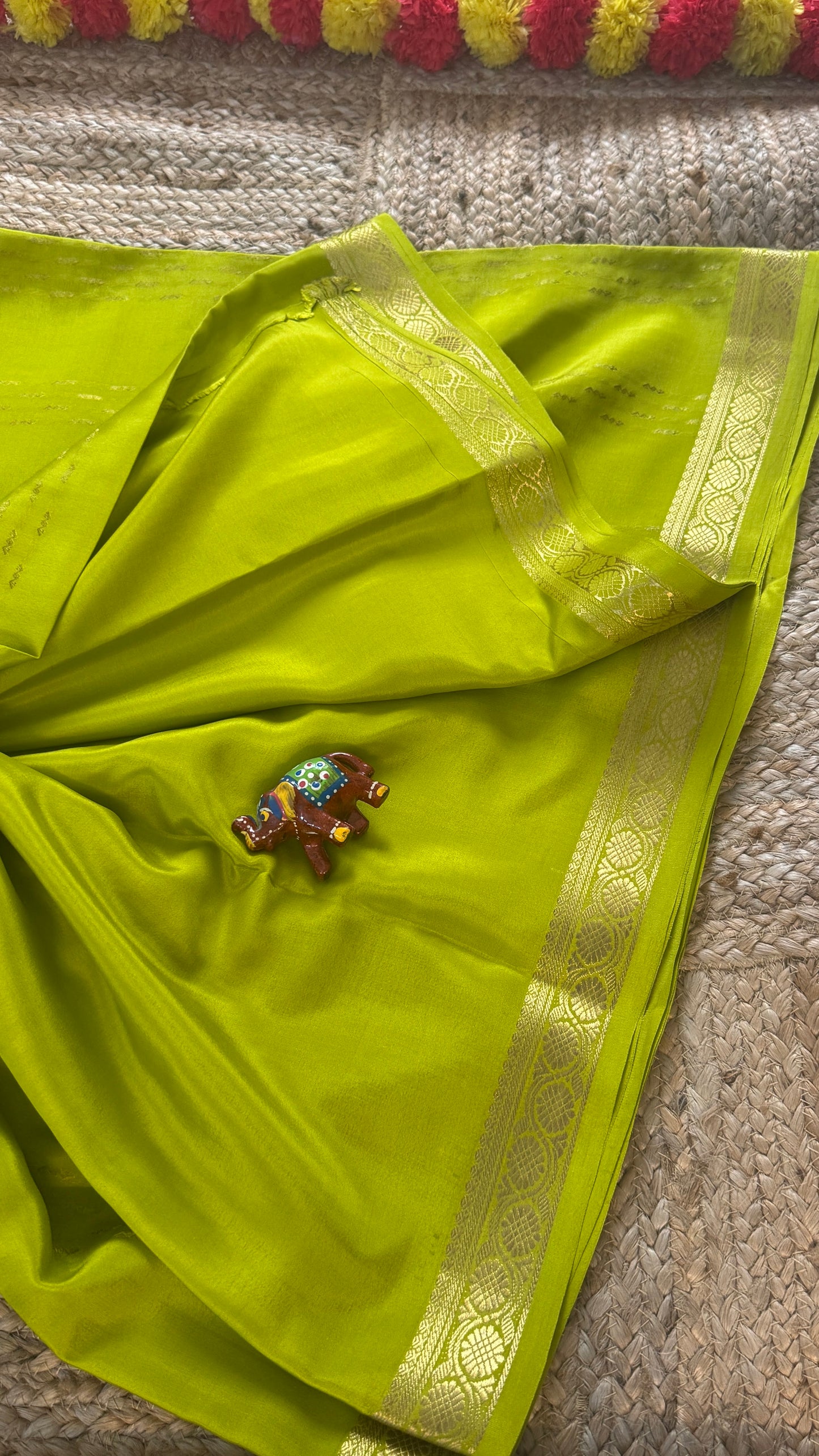 Pure Mysore Silk | Bespoke - Weft Line Green Saree - Mysuru - 05