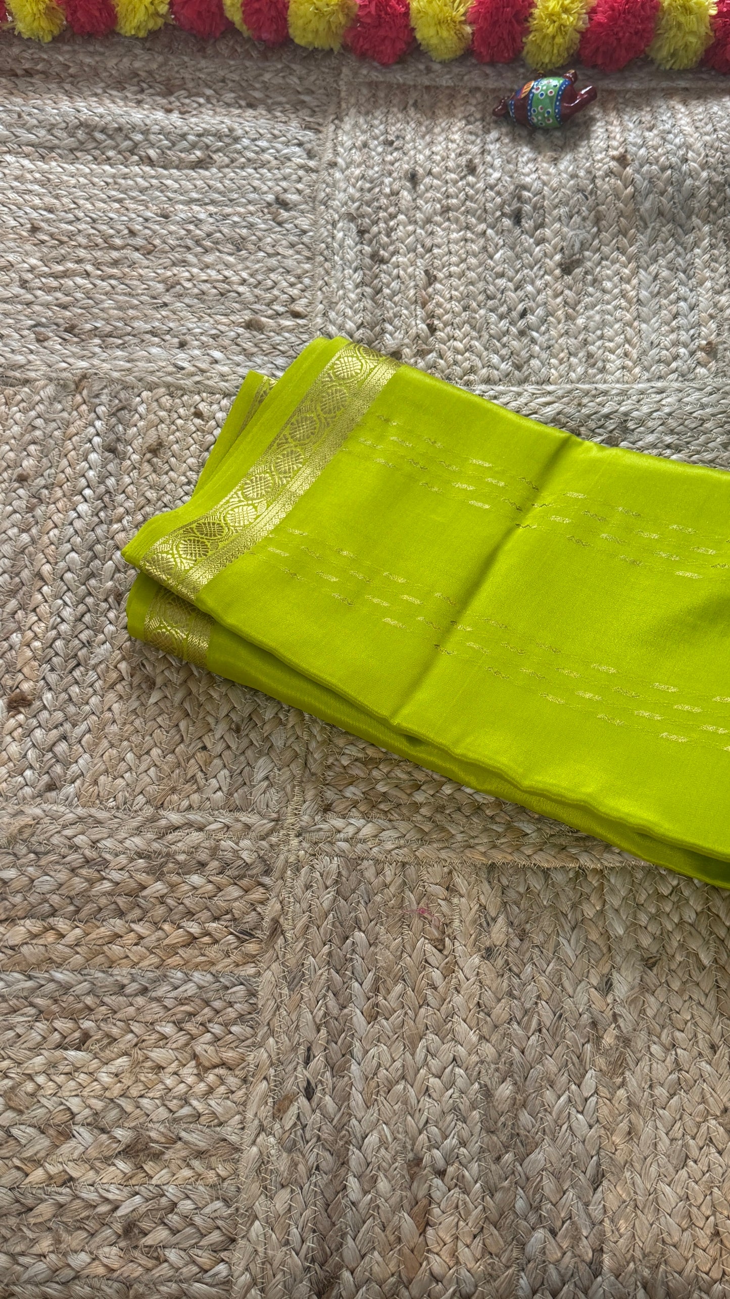 Pure Mysore Silk | Bespoke - Weft Line Green Saree - Mysuru - 05