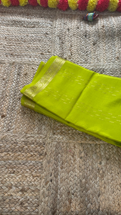 Pure Mysore Silk | Bespoke - Weft Line Green Saree - Mysuru - 05
