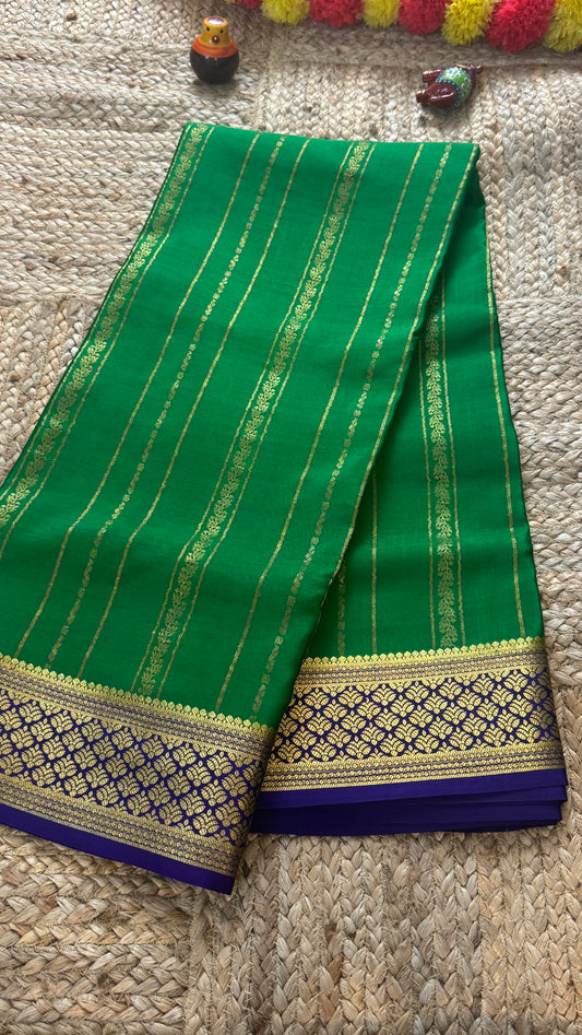 Pure Mysore Silk | Bespoke - Green n Blue Saree - Mysuru - 05