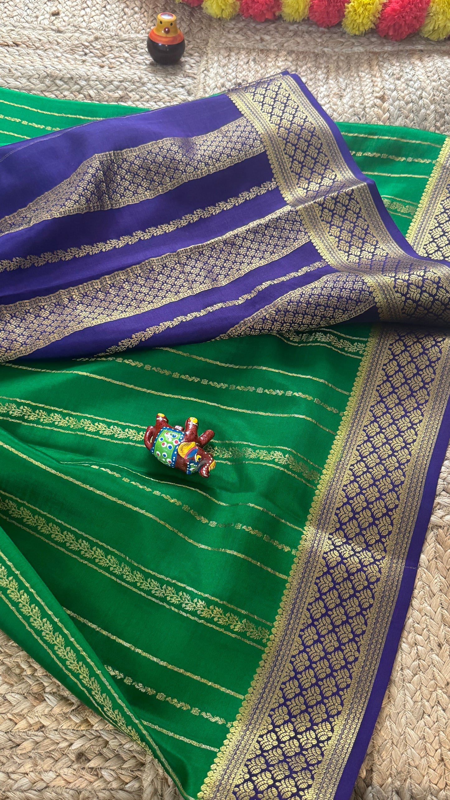 Pure Mysore Silk | Bespoke - Green n Blue Saree - Mysuru - 05