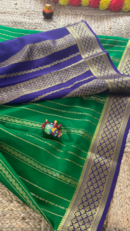 Pure Mysore Silk | Bespoke - Green n Blue Saree - Mysuru - 05