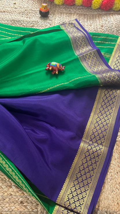Pure Mysore Silk | Bespoke - Green n Blue Saree - Mysuru - 05