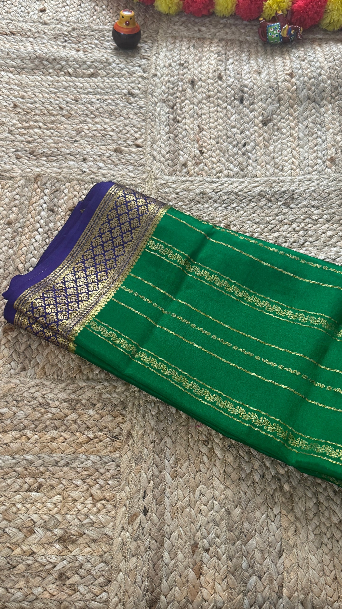 Pure Mysore Silk | Bespoke - Green n Blue Saree - Mysuru - 05