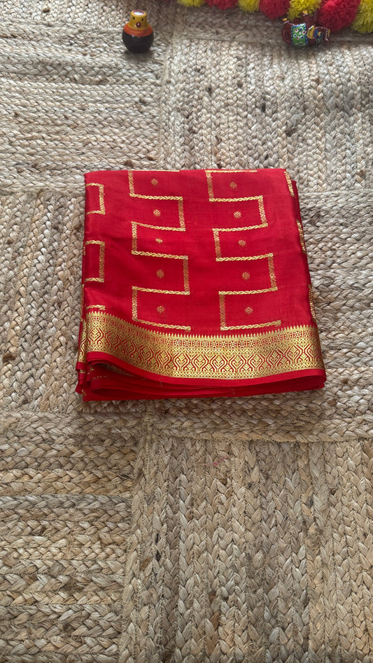 Pure Mysore Silk | Bespoke - Step Red Saree - Mysuru - 05